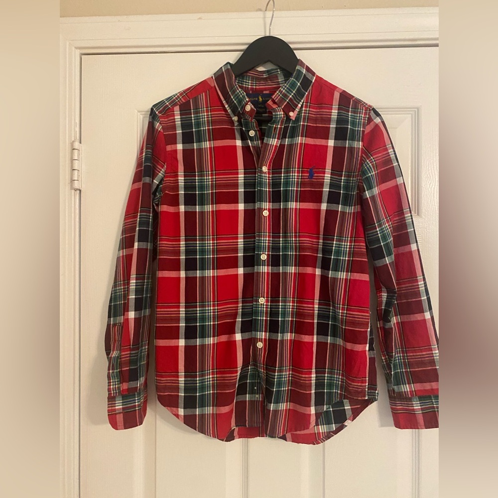 Polo by Ralph Lauren Red Plaid Button-Down Shirt. Boys 14-16. Long Sleeve.
